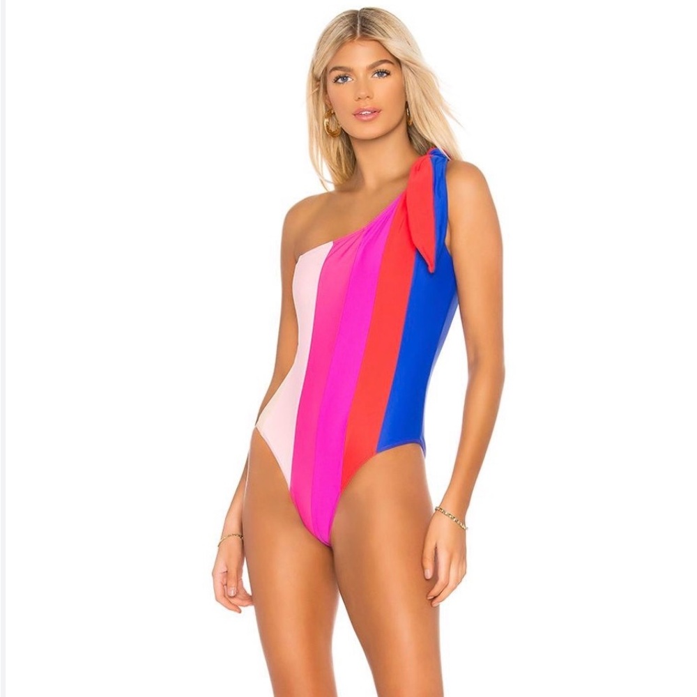 Paper London | Rainbow Stripe One Shoulder One Piece Swimsuit
